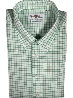 ALAN PAINE COTTON/LINEN SPORT SHIRT - GREEN TRIPLE CHECK