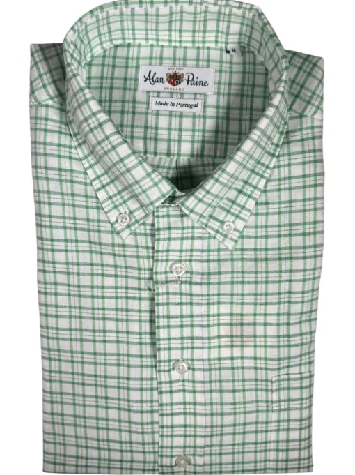 ALAN PAINE COTTON/LINEN SPORT SHIRT - GREEN TRIPLE CHECK
