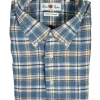 ALAN PAINE COTTON/LINEN SPORT SHIRT - BLUE/TAN PLAID