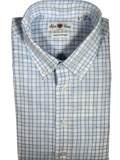 ALAN PAINE COTTON/LINEN SPORT SHIRT - LIGHT BLUE TRIPLE CHECK
