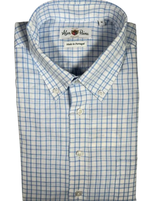 ALAN PAINE COTTON/LINEN SPORT SHIRT - LIGHT BLUE TRIPLE CHECK