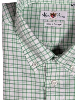 ALAN PAINE COTTON/LINEN SPORT SHIRT - GREEN TRIPLE CHECK