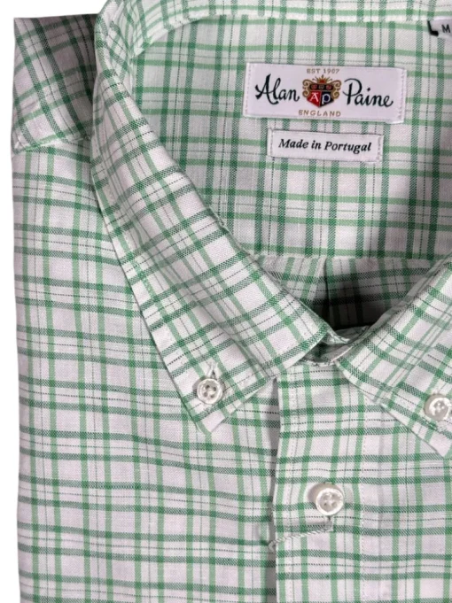 ALAN PAINE COTTON/LINEN SPORT SHIRT - GREEN TRIPLE CHECK
