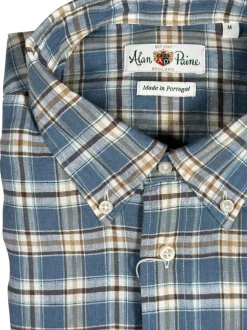 ALAN PAINE COTTON/LINEN SPORT SHIRT - BLUE/TAN PLAID