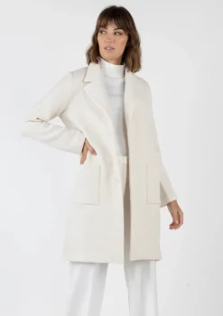 AMINA RUBINACCI TWEED HERRINGBONE LONG COAT - IVORY