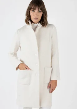 AMINA RUBINACCI TWEED HERRINGBONE LONG COAT - IVORY