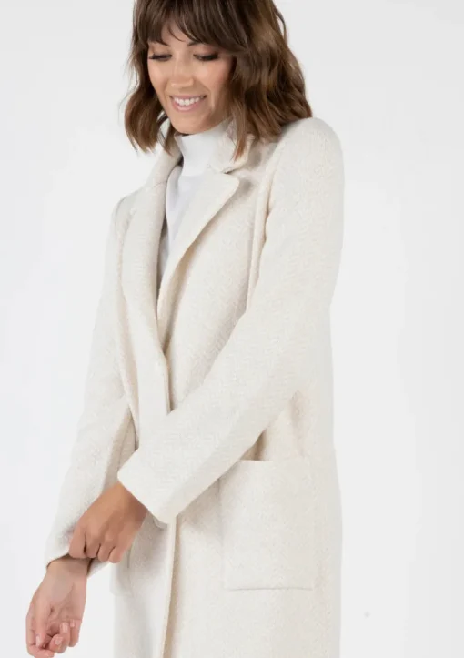 AMINA RUBINACCI TWEED HERRINGBONE LONG COAT - IVORY