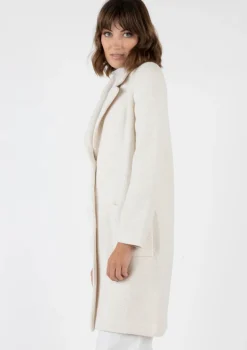 AMINA RUBINACCI TWEED HERRINGBONE LONG COAT - IVORY