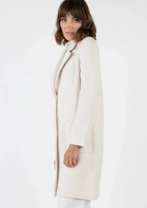 AMINA RUBINACCI TWEED HERRINGBONE LONG COAT - IVORY