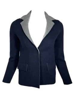 ANNECLAIRE DOUBLE-SIDED WOOL JACKET - NAVY/GREY