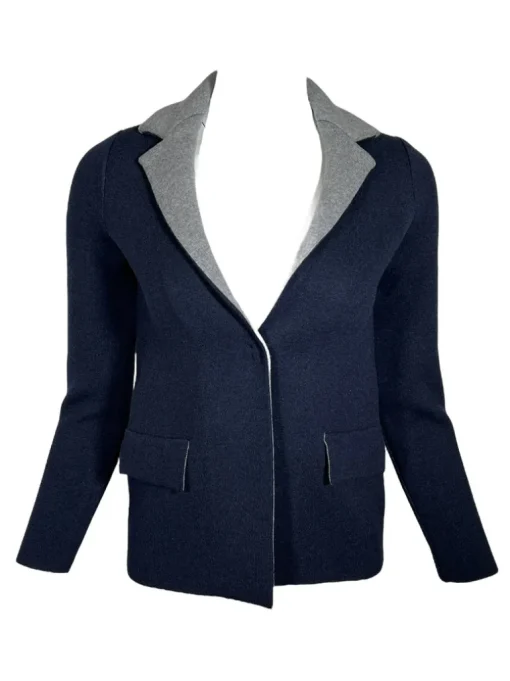 ANNECLAIRE DOUBLE-SIDED WOOL JACKET - NAVY/GREY
