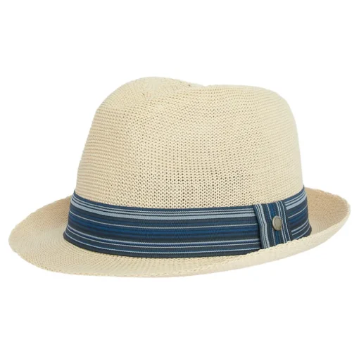 BARBOUR BELFORD TRILBY SUMMER HAT - ECRU/BLUE