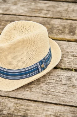 BARBOUR BELFORD TRILBY SUMMER HAT - ECRU/BLUE