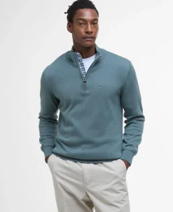 BARBOUR COTTON HALF ZIP KNITTED SWEATER - VINTAGE TEAL