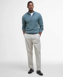 BARBOUR COTTON HALF ZIP KNITTED SWEATER - VINTAGE TEAL