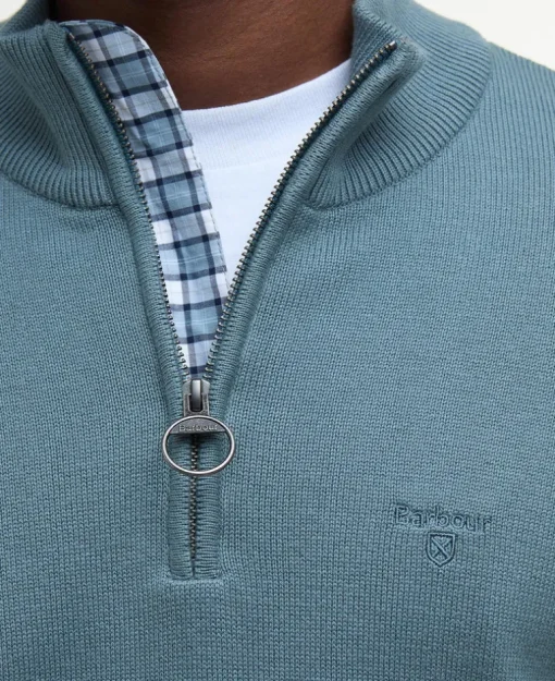 BARBOUR COTTON HALF ZIP KNITTED SWEATER - VINTAGE TEAL