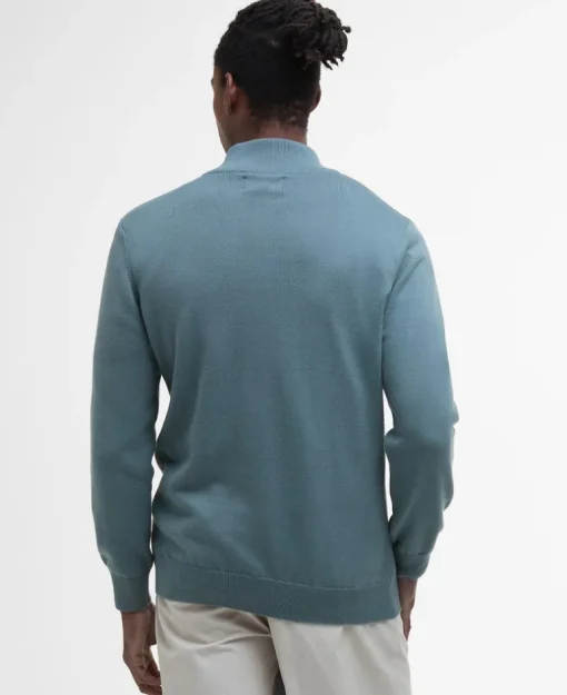 BARBOUR COTTON HALF ZIP KNITTED SWEATER - VINTAGE TEAL