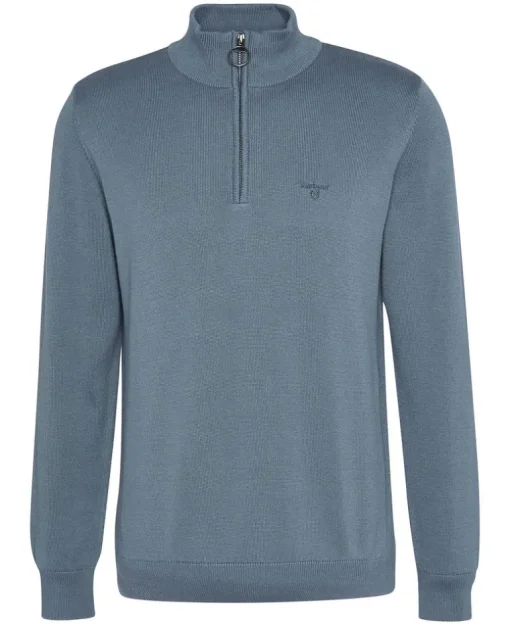 BARBOUR COTTON HALF ZIP KNITTED SWEATER - VINTAGE TEAL