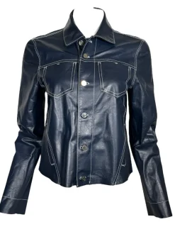 BLU ICE WOMEN'S LEATHER JACKET - NAVY