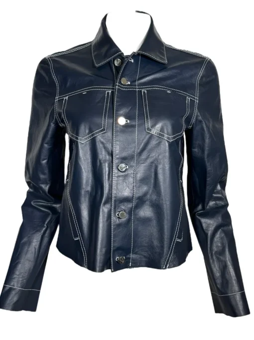 BLU ICE WOMEN'S LEATHER JACKET - NAVY