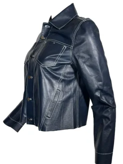 BLU ICE WOMEN'S LEATHER JACKET - NAVY