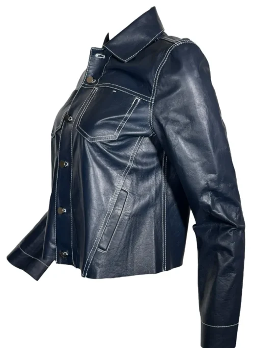 BLU ICE WOMEN'S LEATHER JACKET - NAVY