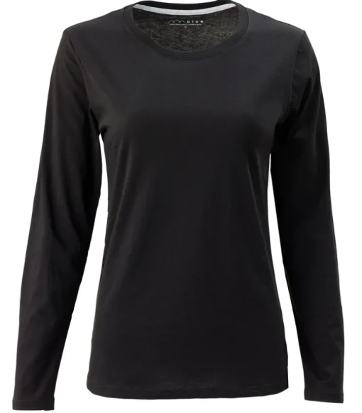 BLUE 1899 WOMEN'S PIMA COTTON T-SHIRT CREWNECK LONGSLEEVE - BLACK
