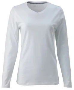 BLUE 1899 WOMEN'S PIMA COTTON T-SHIRT V-NECK LONGSLEEVE - WHITE