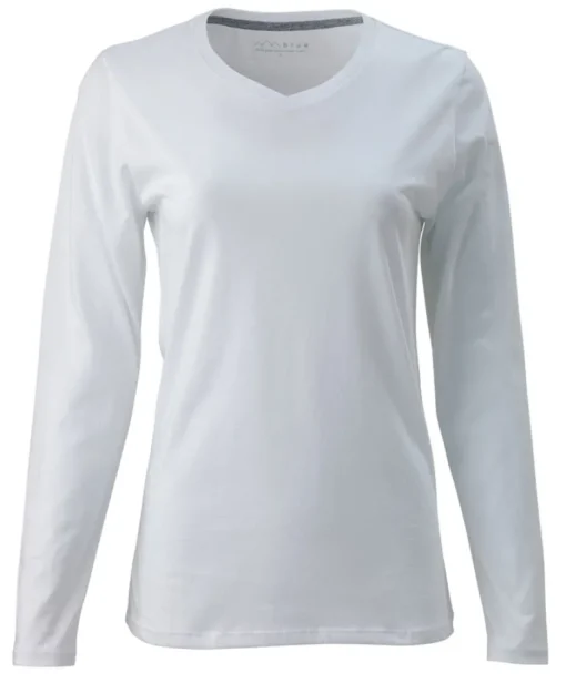 BLUE 1899 WOMEN'S PIMA COTTON T-SHIRT V-NECK LONGSLEEVE - WHITE