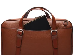 BOSCA 1911 LEATHER SUPERSLIM ZIPTOP BAG - BROWN