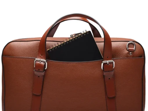 BOSCA 1911 LEATHER SUPERSLIM ZIPTOP BAG - BROWN