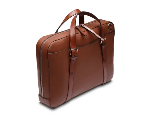 BOSCA 1911 LEATHER SUPERSLIM ZIPTOP BAG - BROWN