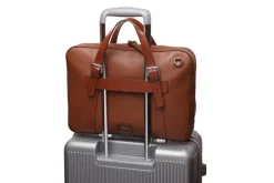 BOSCA 1911 LEATHER SUPERSLIM ZIPTOP BAG - BROWN