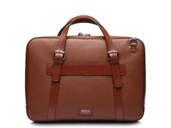 BOSCA 1911 LEATHER SUPERSLIM ZIPTOP BAG - BROWN