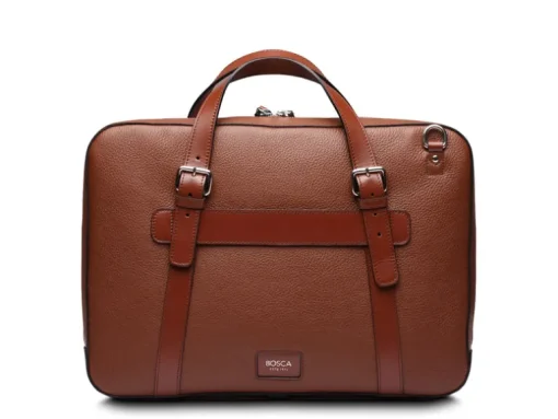 BOSCA 1911 LEATHER SUPERSLIM ZIPTOP BAG - BROWN