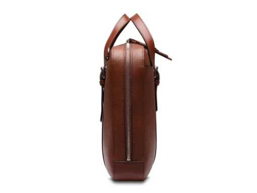 BOSCA 1911 LEATHER SUPERSLIM ZIPTOP BAG - BROWN