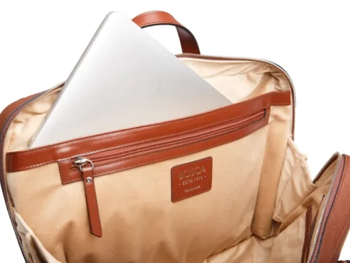 BOSCA 1911 LEATHER SUPERSLIM ZIPTOP BAG - BROWN