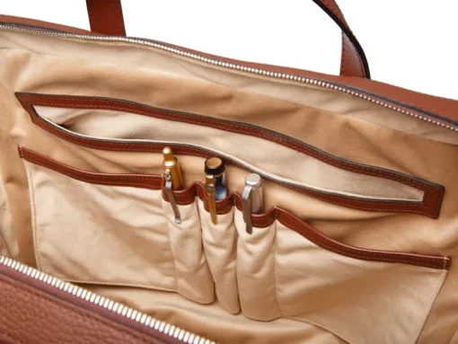 BOSCA 1911 LEATHER SUPERSLIM ZIPTOP BAG - BROWN