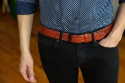 BOSCA 1911 WASHED LEATHER VESUVIO BELT - COGNAC