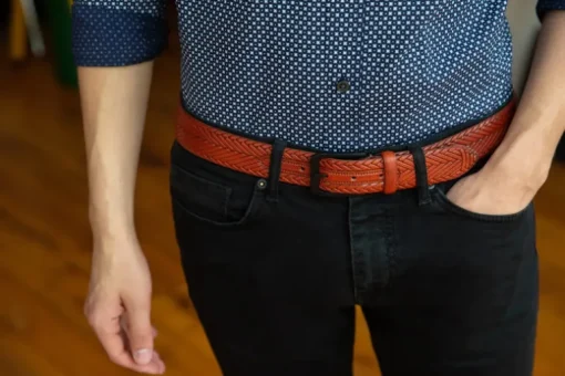 BOSCA 1911 WASHED LEATHER VESUVIO BELT - COGNAC