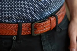 BOSCA 1911 WASHED LEATHER VESUVIO BELT - COGNAC