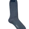 BRESCIANI 1970 CLASSIC PINSTRIPE CALF SOCK - GREY