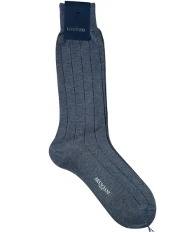BRESCIANI 1970 CLASSIC PINSTRIPE CALF SOCK - GREY