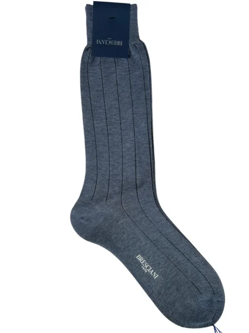 BRESCIANI 1970 CLASSIC PINSTRIPE CALF SOCK - GREY