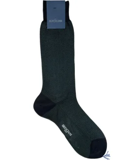BRESCIANI 1970 HERRINGBONE CALF SOCK - DARK GREEN