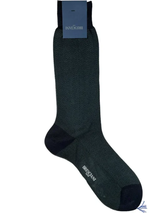 BRESCIANI 1970 HERRINGBONE CALF SOCK - DARK GREEN