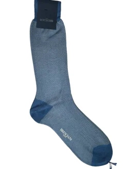 BRESCIANI 1970 HERRINGBONE CALF SOCK - LIGHT BLUE