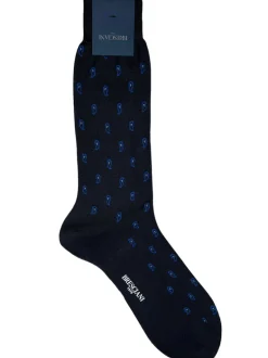 BRESCIANI 1970 PAISLEY DOT CALF SOCK - NAVY