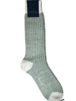 BRESCIANI 1970 RIBBED LINEN CALF SOCK - LIGHT GREEN