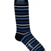 BRESCIANI 1970 WIDE STRIPES CALF SOCK - NAVY/LIGHT BLUE